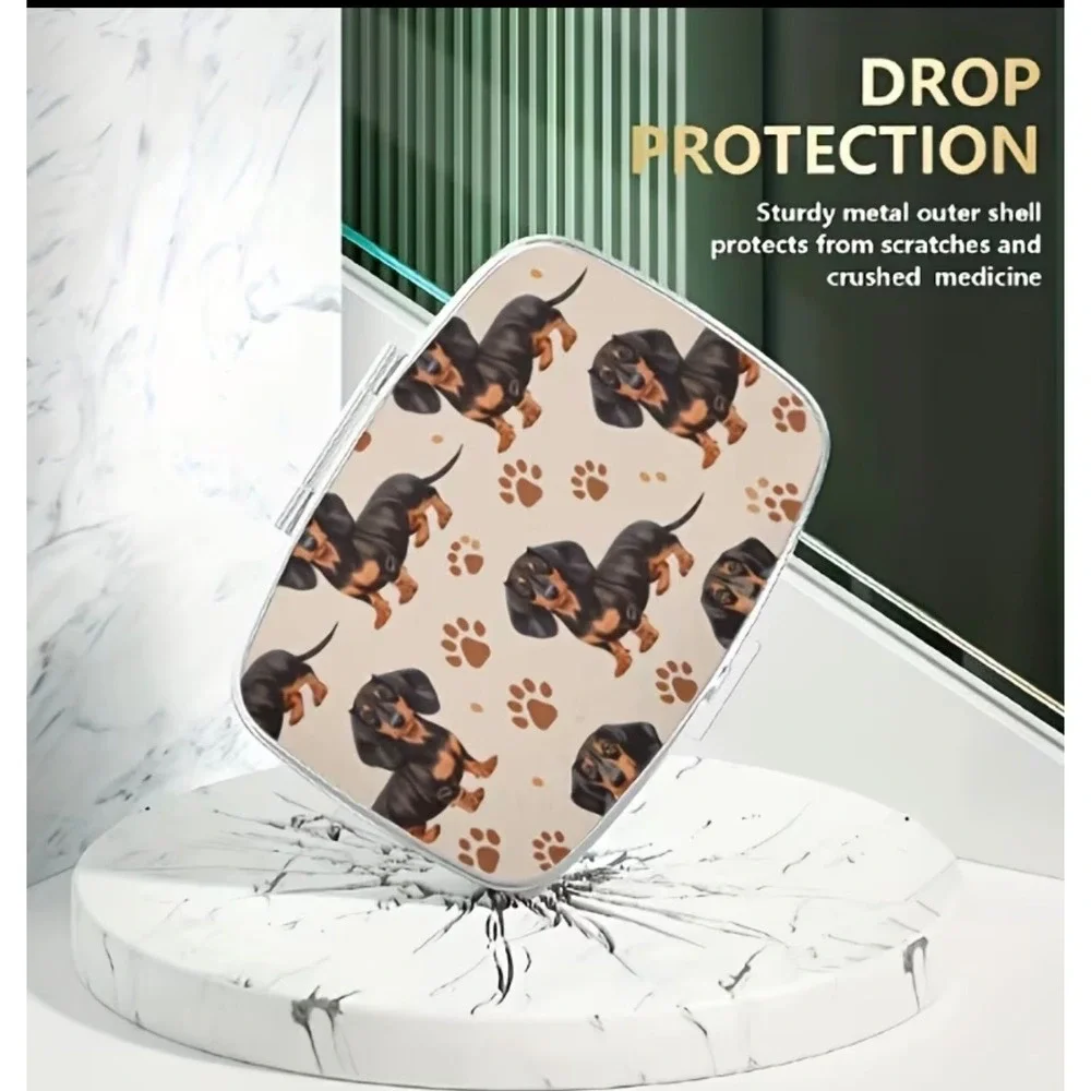 Dachshund Pill Box Unisex Small Cream New Dog Print Case